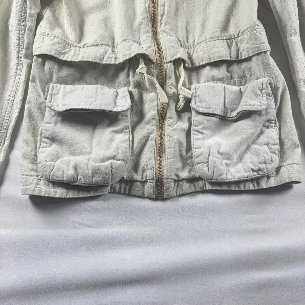 Abercrombie &‎ Fitch Womens XS Beige Utility Jacket Full Zip Drawstring Waist